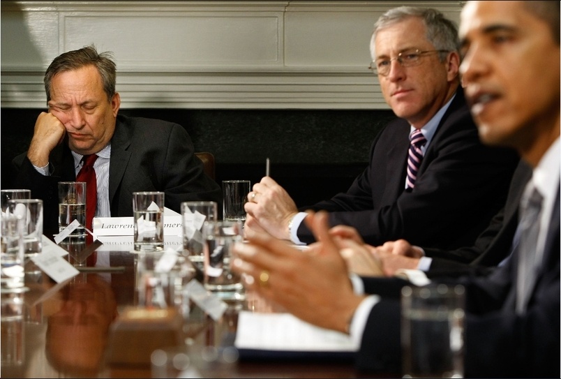 Larry summers sleeping during a meeting