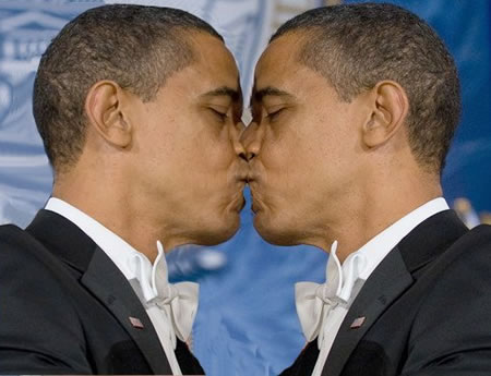 Obama kissing Obama